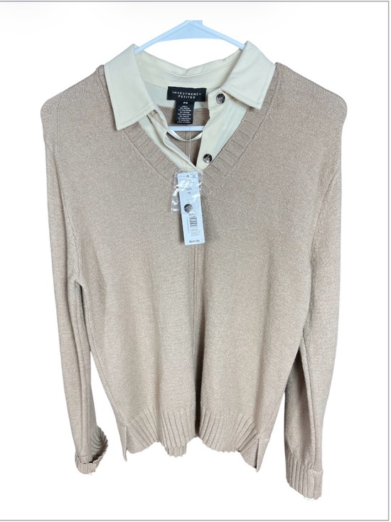 Investments Petites (Dillard's Exclusive) Sweaters - NWT Investments Petites Beige 2-in-1 Mock Layer Collar Sweater Top PS MSRP$69